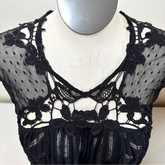 Free People Stars Align Black Swing Top M Boho - Picture 5 of 8